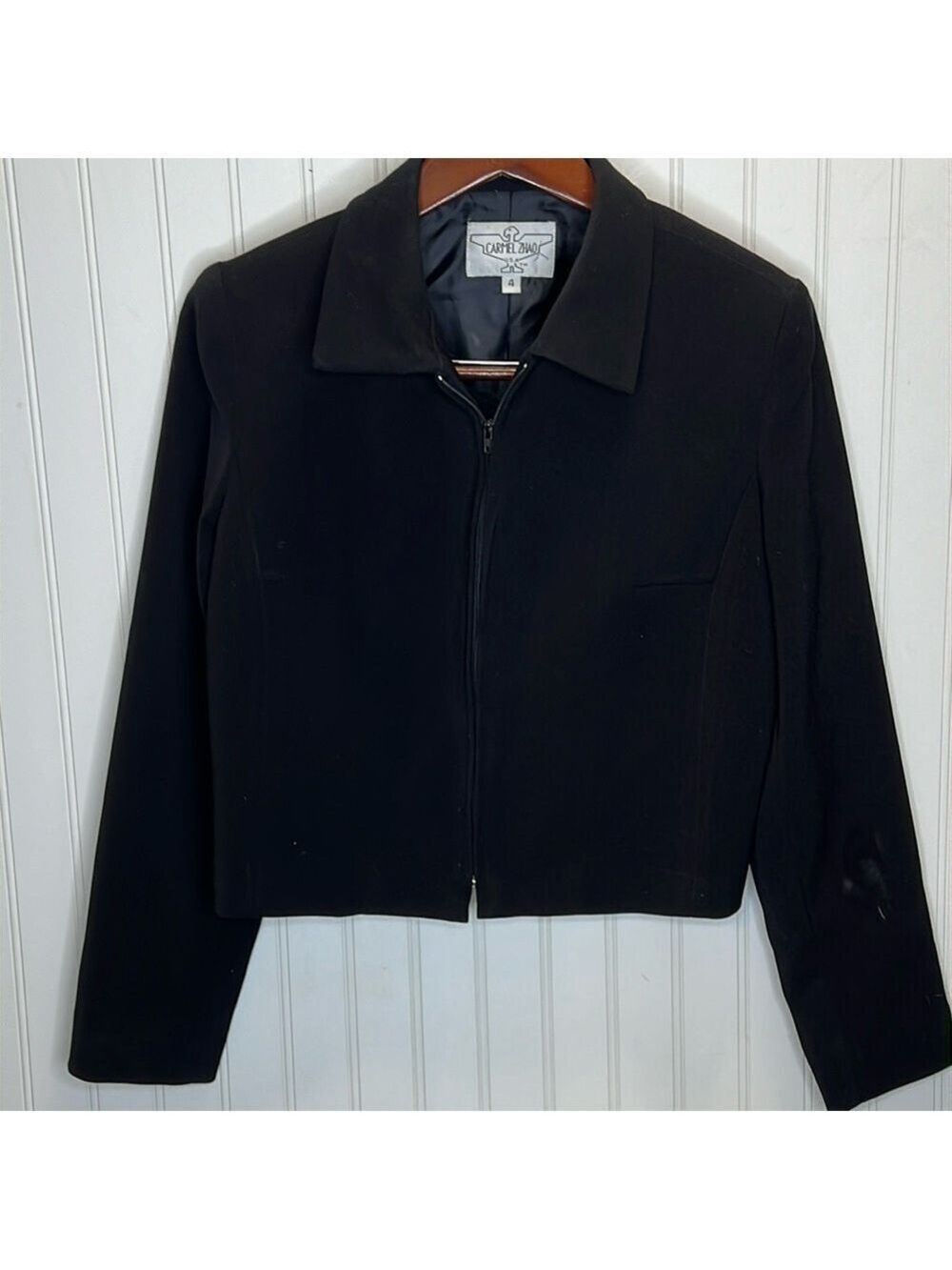 Carmel Zhao Black Zip Up Crop Jacket Size 4
